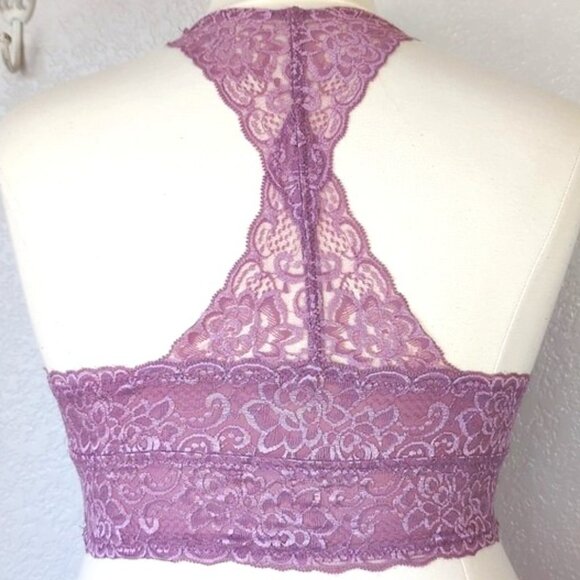 Dip 2X Bralette Purple Mauve Lace Soft Pads Racerback Cropped Bra - Picture 2 of 3
